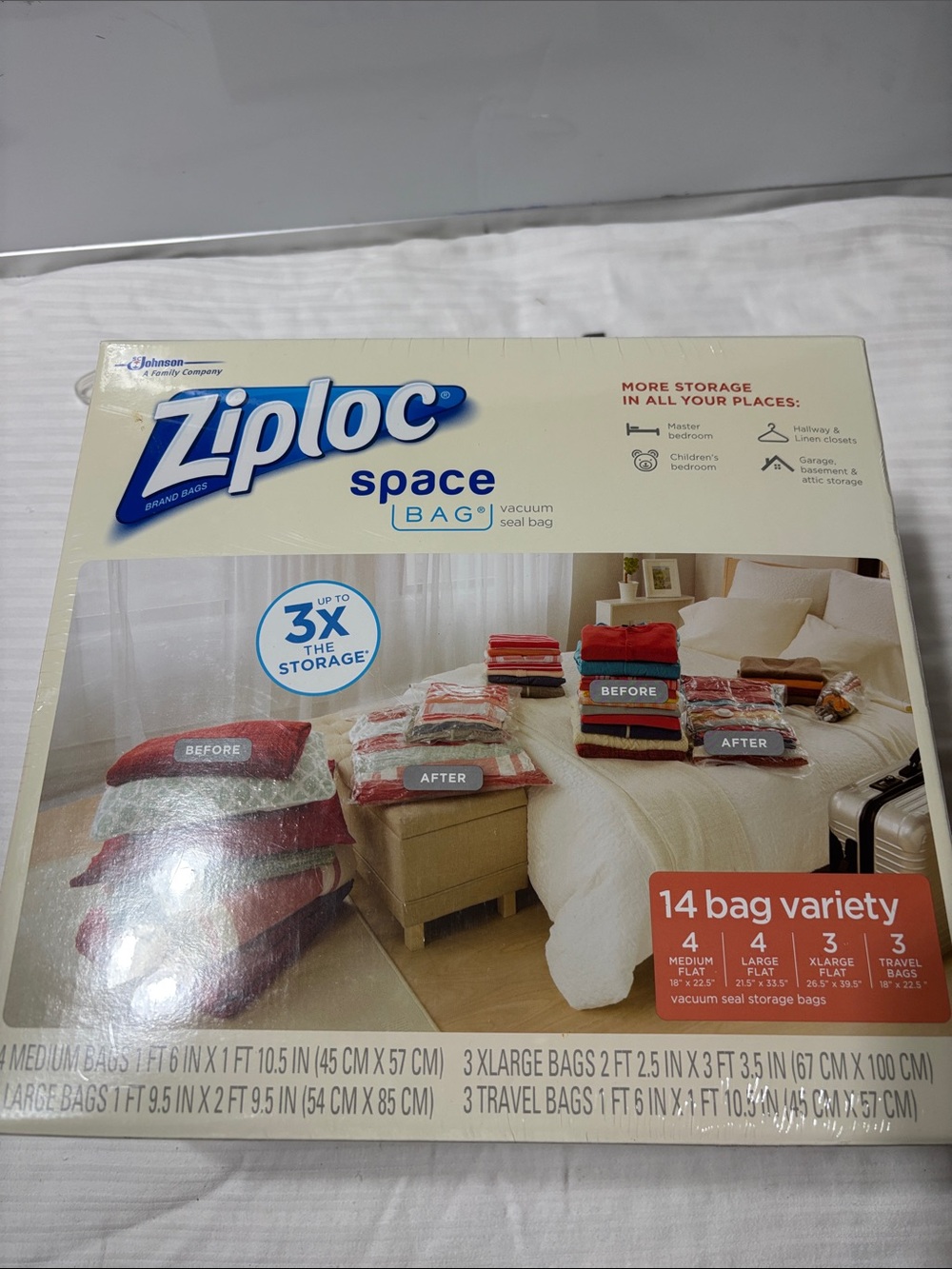 Ziploc Space Bag 14-Pack Vacuum Seal Storage Bags - Cream/White